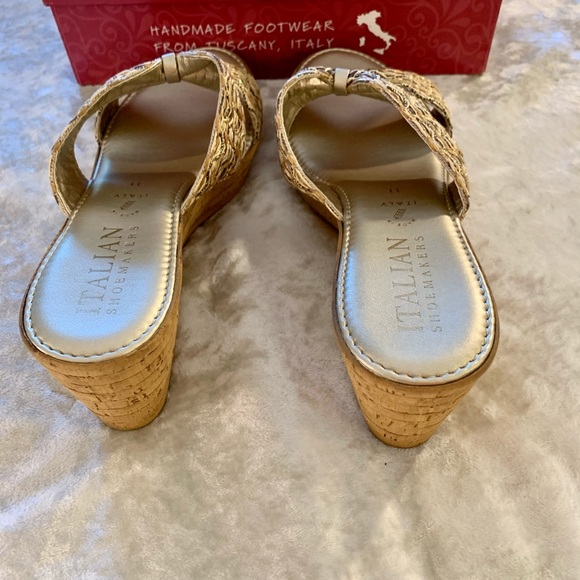Italian Shoemakers Sheena Wedge Sandals in Natural with Metallic Accents - Picture 3 of 5